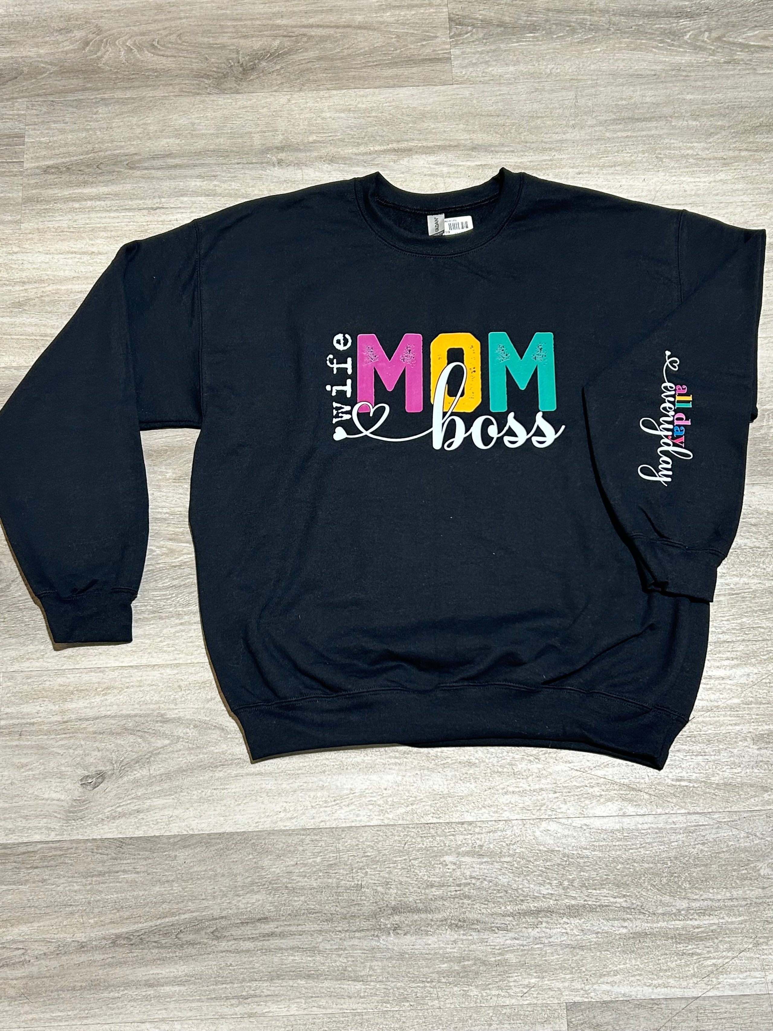 Wife Mom Boss Black Momlife Pullover Crewneck 4XL Jumping Jacks Children s Boutique